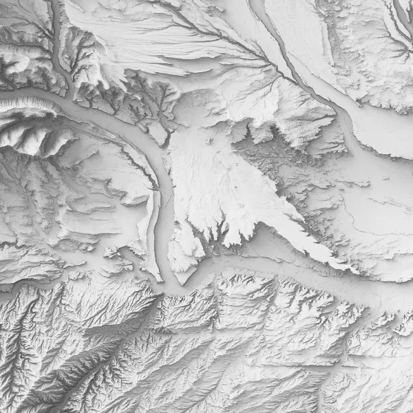 A hillshade of the Duchesne river and Starvation Reservoir in Utah.